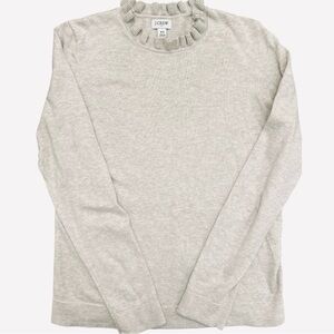 J. Crew Light‎ Gray Cotton Ruffled Neck Sweater